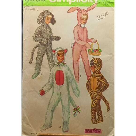 Vintage Simplicity 9050 Boys Girls Animal Costume Sewing Pattern Rabbit Dog Cat - Picture 1 of 2